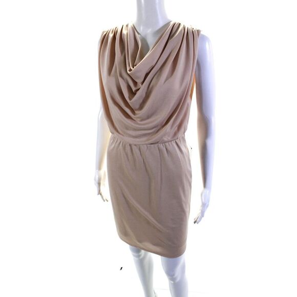 Ellelauri Women's Cowl Neck Sleeveless A-Line Cinch Mini Dress Beige Size M - Picture 2 of 7